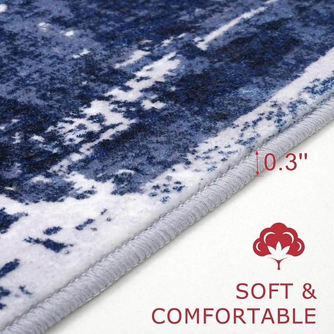 KOZYFLY Modern Abstract Runner Rug 2x6 Navy Blue Runners - Image 3