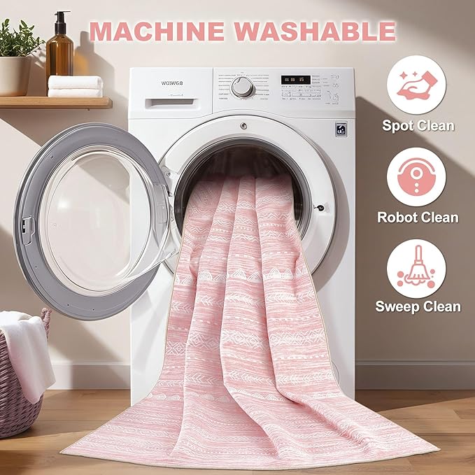Nakagishi Pink Rugs for Bedroom Girls: 6x9 Washable Boho Large Neutral Cute - Image 2