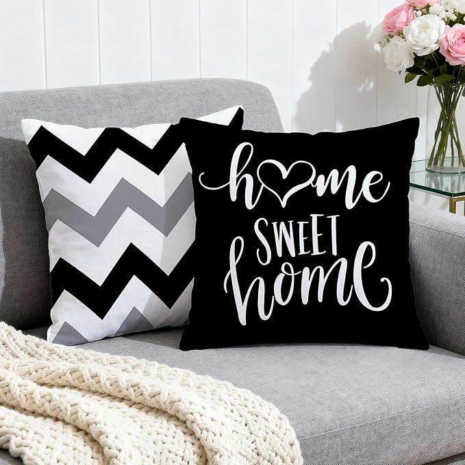 Hexagram Geometric Black Pillow Covers 18x18 Set of 4, Decorative Outdoor Boho - Image 2