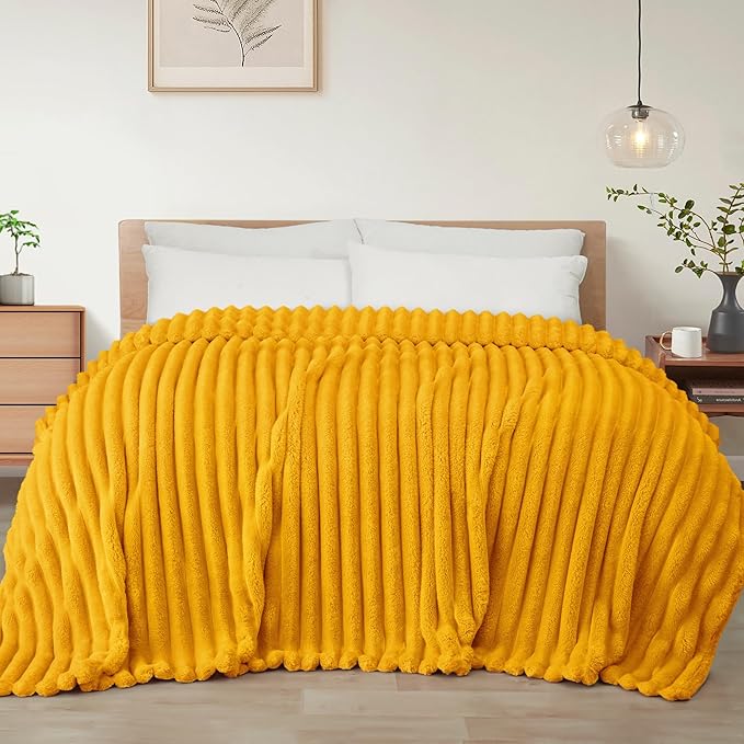 Exclusivo Mezcla Twin Size Flannel Fleece Blanket, Super Soft Striped Jacquard by ExclusivoMezcla