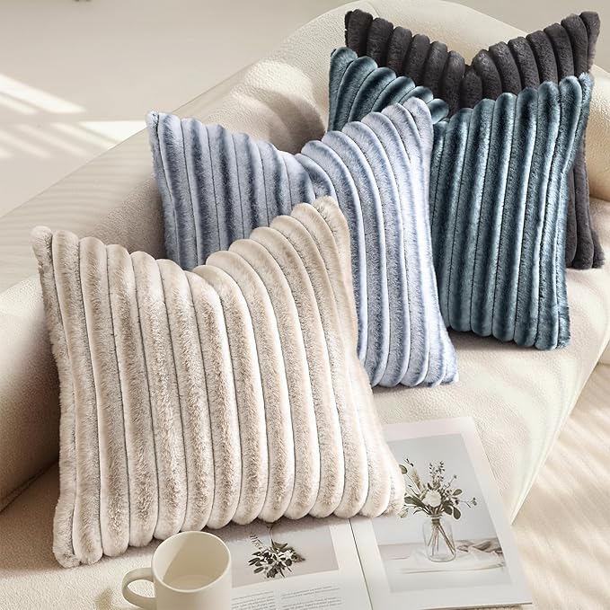decorUhome Cozy Faux Fur Throw Pillow Covers 18x18 Set of 2 Decorative Soft - Image 4