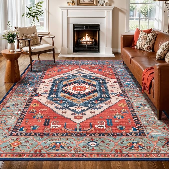 SERISSA 7x9 Area Rugs for Living Room, Large Washable Non-Slip Boho Rug by SERISSAHomeDecorCollection