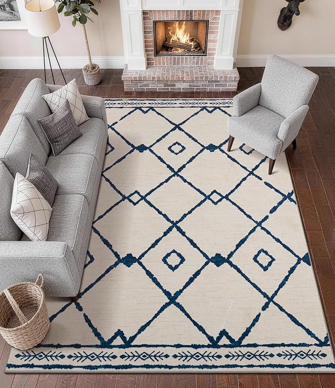 YIHOUSE Boho Rugs for Living Room, 6x9 Western Beige and Blue Area Rug by YIHOUSE