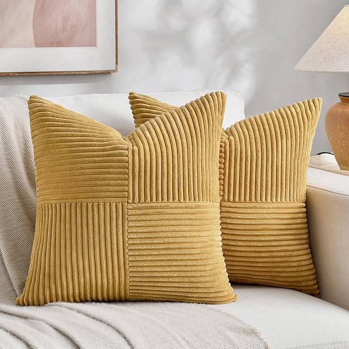 Fancy Homi 2 Packs Mustard Yellow Euro Decorative Throw Pillow Covers 26x26 Inch by Fancy+Homi