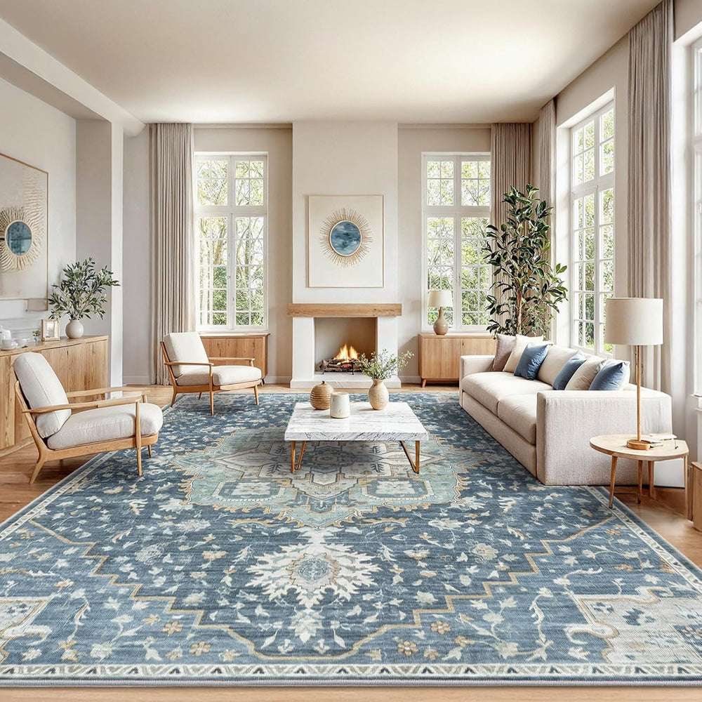 AMADA HOMEFURNISHING 10x14 Washable Area Rug, Low-Profile Large Area Rug