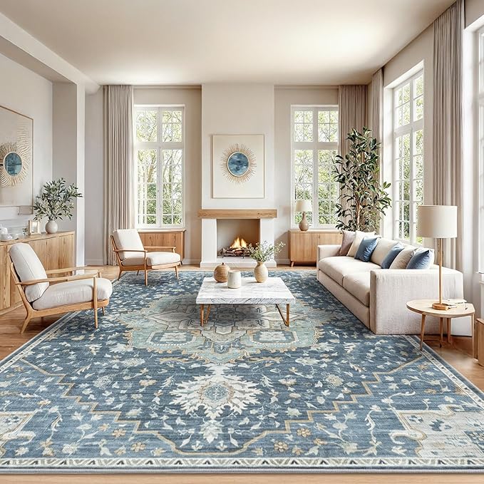 AMADA HOMEFURNISHING 10x14 Washable Area Rug, Low-Profile Large Area Rug by AMADAHOMEFURNISHING