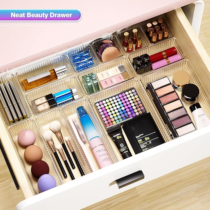 15 PCS Clear Plastic Drawer Organizer Set - Image 5