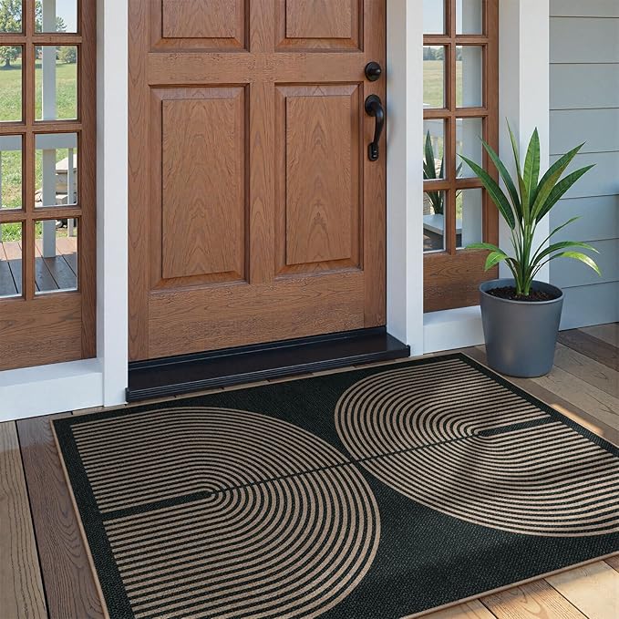Lahome Enfys Modern Rainbow Easy Jute Outdoor Patio Rug, 3x5 Black Washable Rugs - Image 2