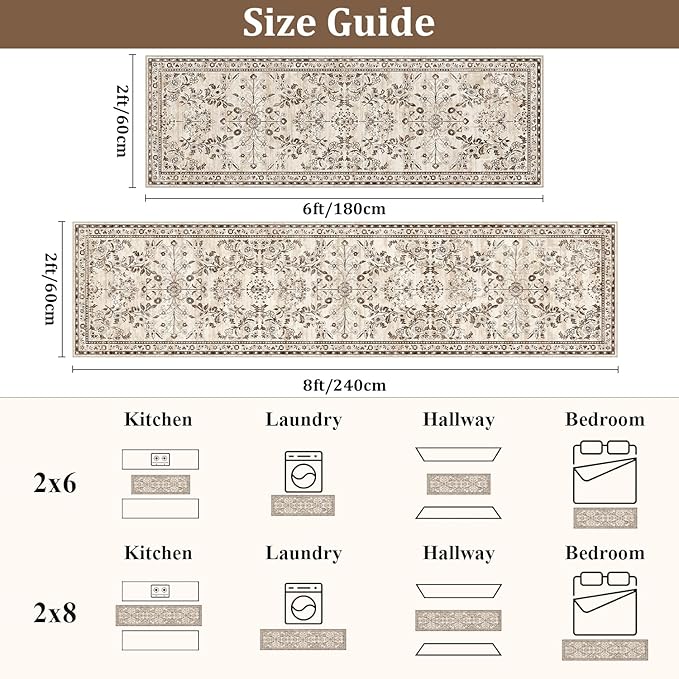 Yamaziot Washable Runner Rug 2x6 – Non Slip Boho Floral Hallway Runner Rug - Image 2