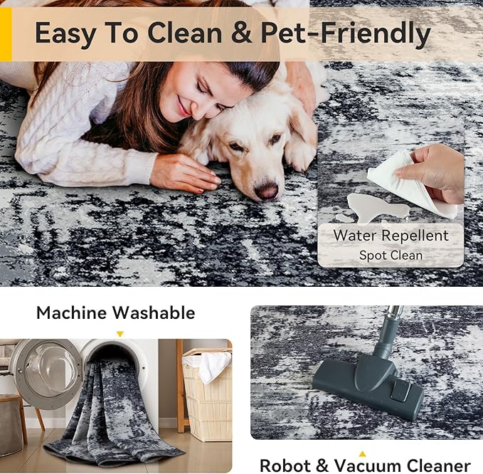 Washable Area Rugs 8'x10' Non-Slip Modern Abstract Soft - Image 4