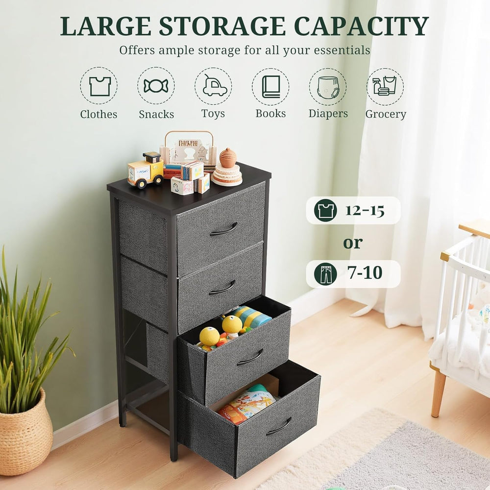 4 Drawers Dresser for Bedroom Fabric Storage Tower with Wooden Top