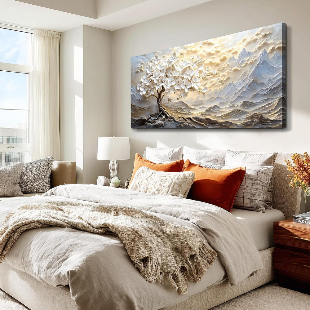 XIGUANGART White Tree of Life Large Canvas Wall Art Mountain Landscape Farmho...