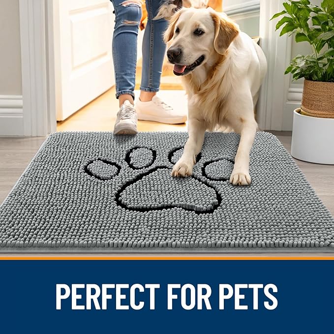 OLANLY Dog Door Mat for Muddy Paws 47x32, Paw Print Design, Absorbs Moisture - Image 6