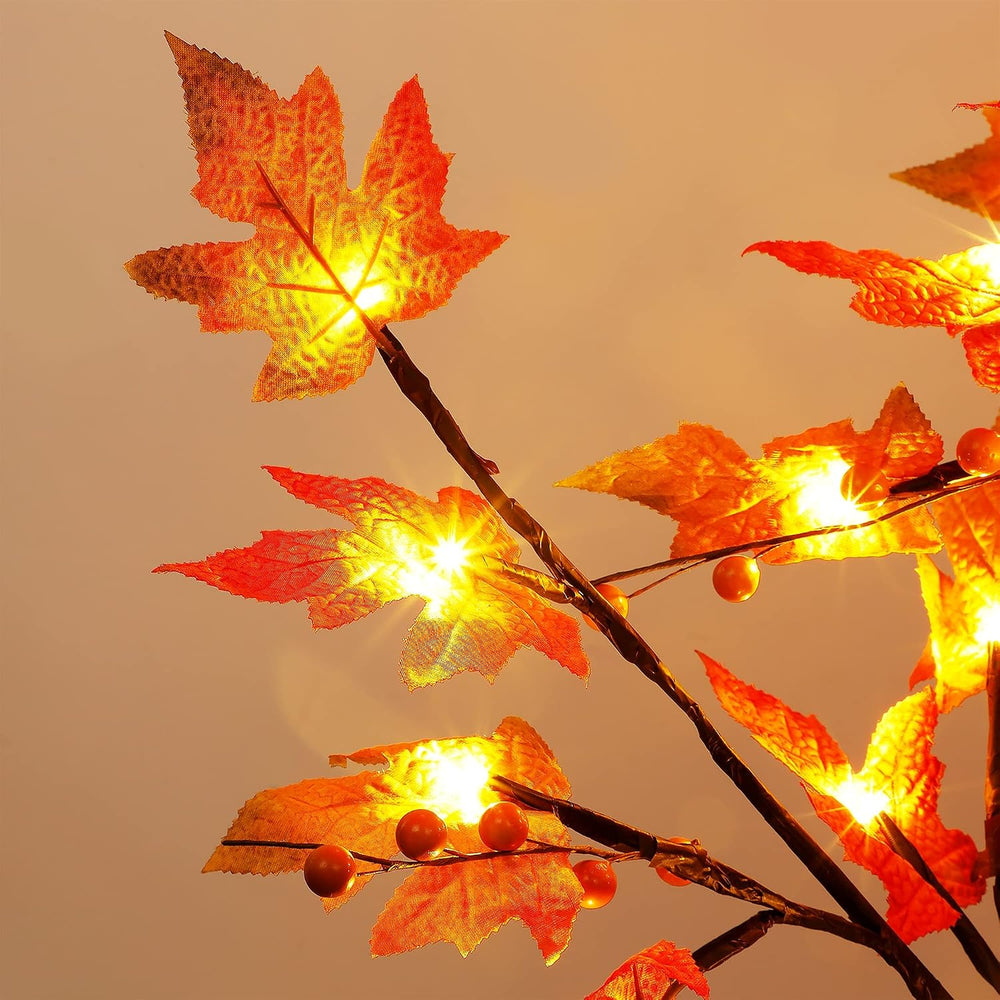 FORUP LED Lighted Maple Tree, 4 FT Lighted Artificial Tree for Thanksgiving H...