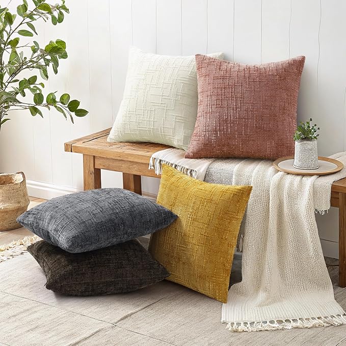decorUhome Summer Pink Chenille Euro Sham Throw Pillow Covers 22x22 Set of 2 - Image 6