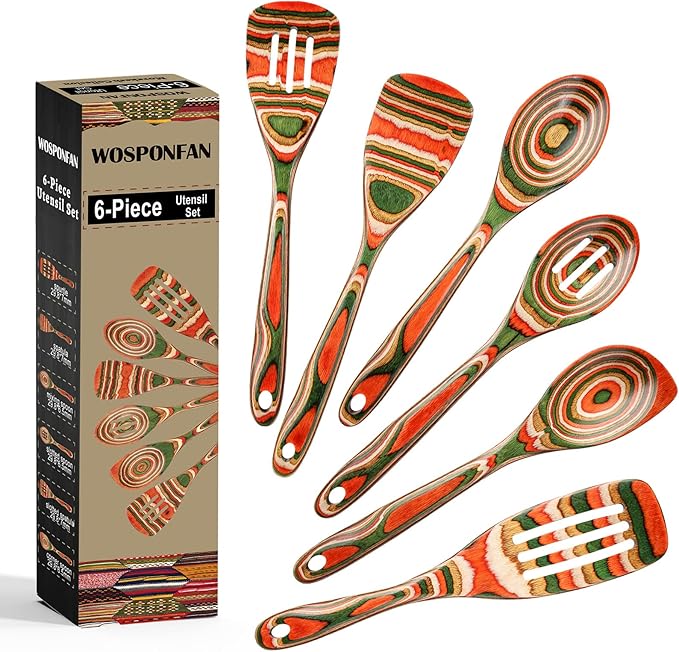 Wooden Spoons for Cooking, WOSPONFAN Kitchen Utensils Set, Pakkawood Kitchen by WoodenKitchenUtensilsSet
