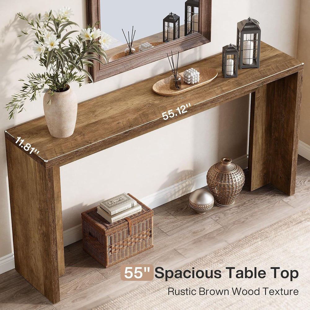 Tribesigns 55-Inch Farmhouse Console Table, Wooden Couch Table Behind Sofa wi...