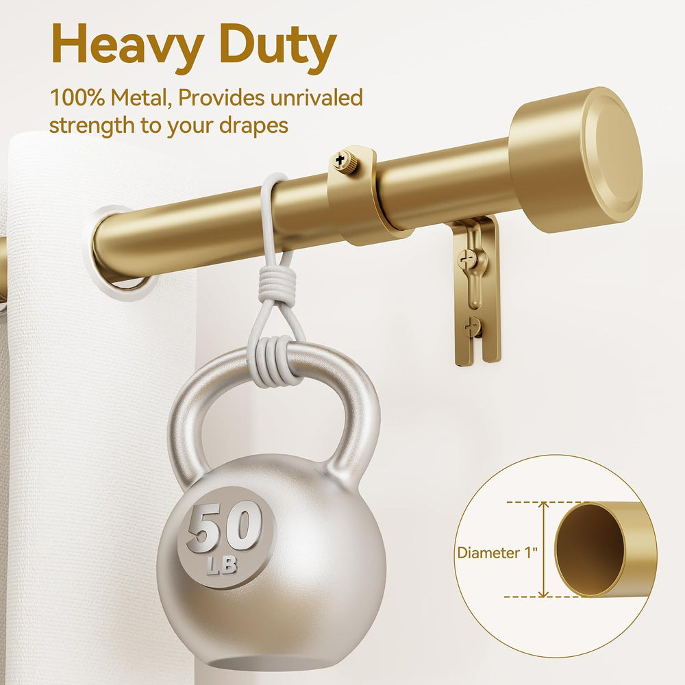 YaFex Gold Curtain Rod 32-144 Inch, Heavy Duty Adjustable 1 Inch Diameter
