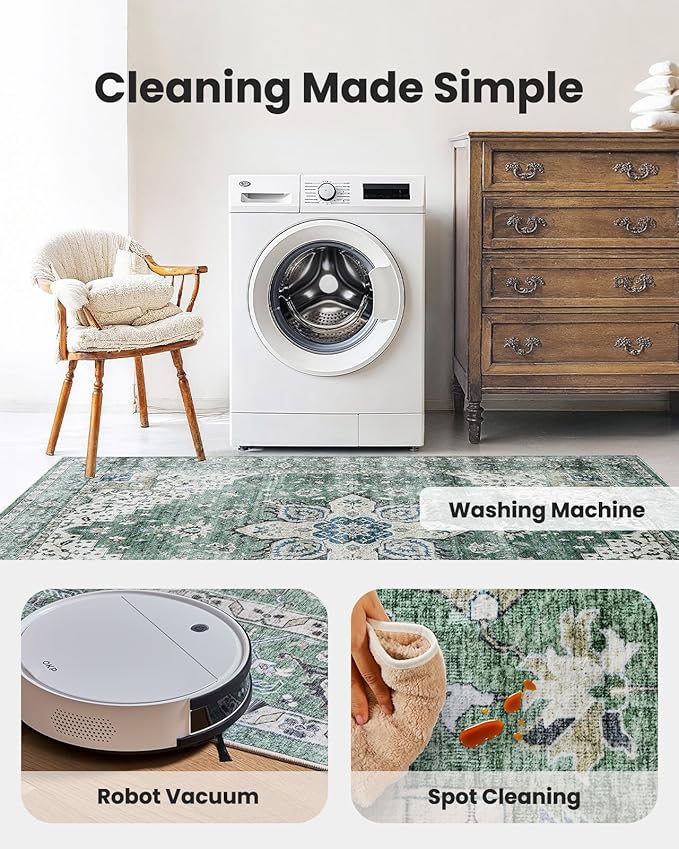 AMADA HOMEFURNISHING 8x10 Area Rug, Washable Low-Profile Large Area Rug - Image 4