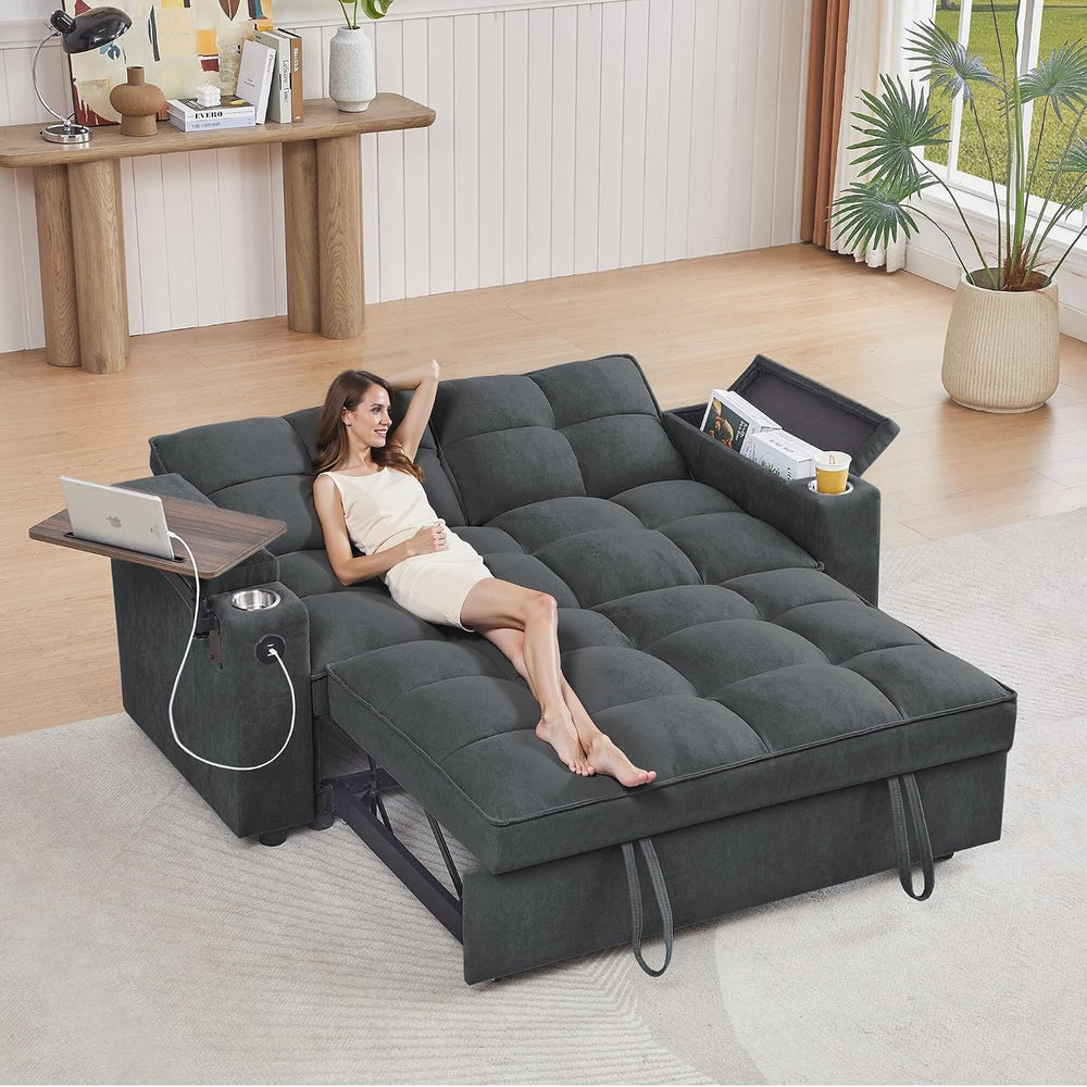 hansones 66" Multi-Functional Pull-Out Sofa Bed with Hidden Side Table, ...