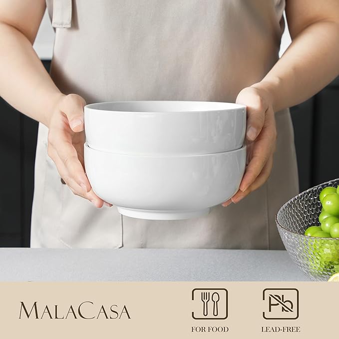 MALACASA Salad Bowls Set, 44 OZ Large Soup Bowls Cereal Bowl - Image 3