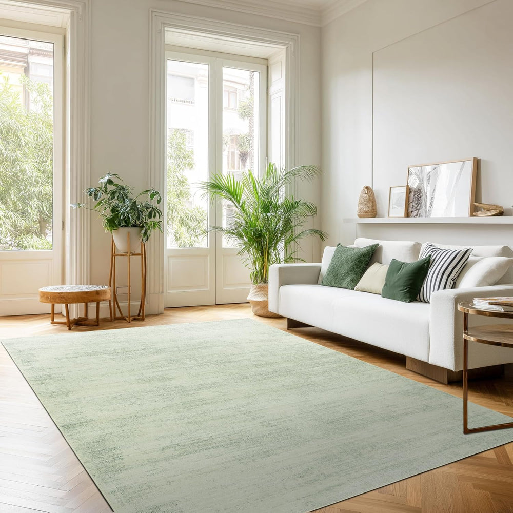 Sage Green Rug for Bedroom Abstract Washable 8x10 Area Rugs with Low Pile