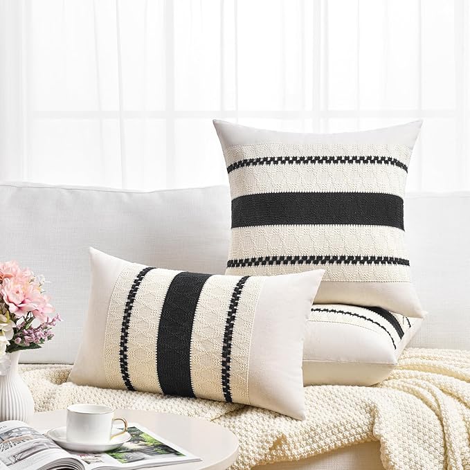 Fancy Homi Set of 1 Boho Black Lumbar Decorative Throw Pillow Cover 12x20 Inch - Image 6