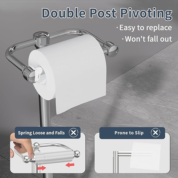 RARXTR Toilet Paper Holder Stand, Post Pivoting Design Free Standing Toilet - Image 3