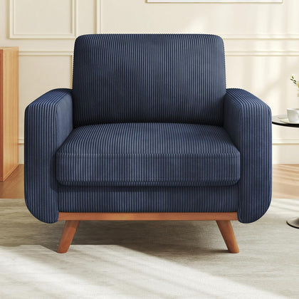 Vesgantti 38.5" Accent Chair Dark Blue, Comfy Corduroy Single Sofa Seat with Spring Cushion, Upholstered Armchair with Deep Seat, Reading Chair for Adults, Modern Sofa for Living Room, Bedroom