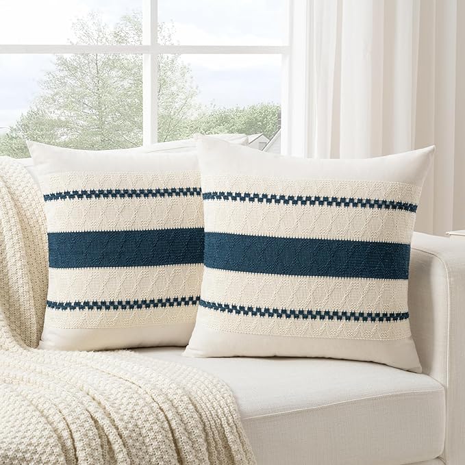 Fancy Homi Set of 1 Boho Teal Decorative Throw Pillow Cover 18x18 Inch - Image 2