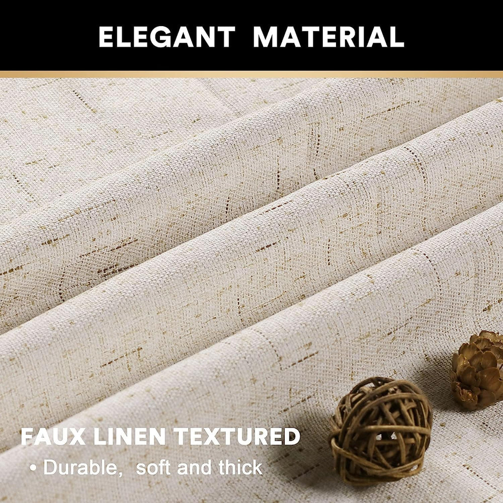 PrinceDeco Natural Linen Curtains 100% Blackout Linen Curtains for Bedroom Fu...