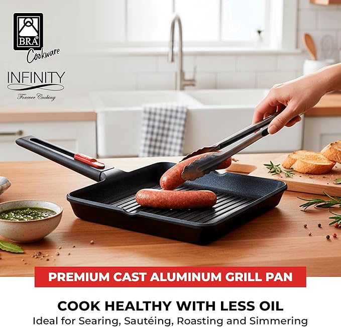 BRA COOKWARE Infinity Nonstick Ribbed Grill Pan | Cast Aluminum Searing Skillet - Image 3