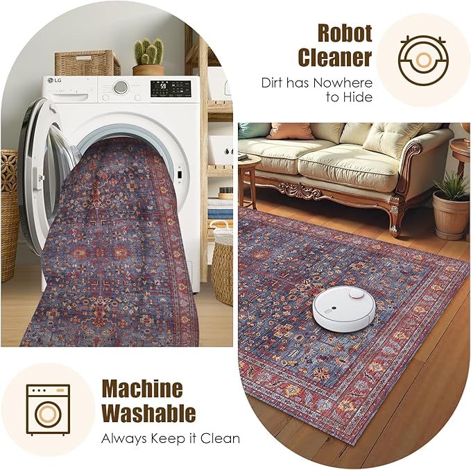 Washable Area Rug 6' x 9' Vintage Traditional Persian Mat - Image 7