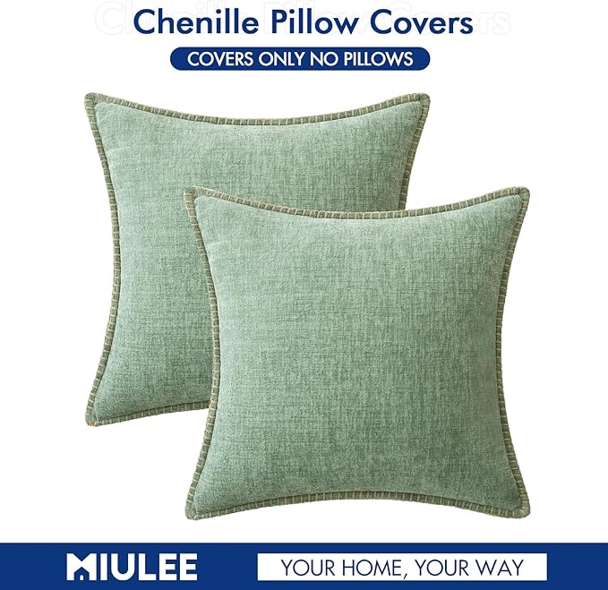 MIULEE Pack of 2 Couch Throw Pillow Covers 20x20 Inch Greyish Green Farmhouse - Image 6