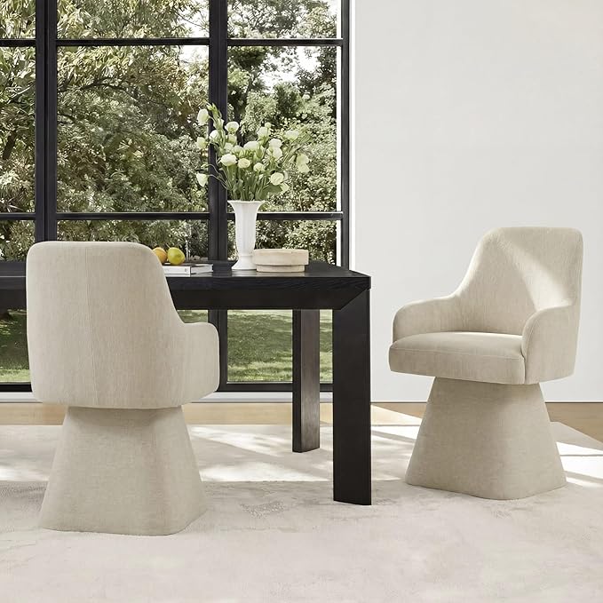 Swivel Dining Chairs Set of 2, Mid Century Modern Chairs Fabric Upholstered A...