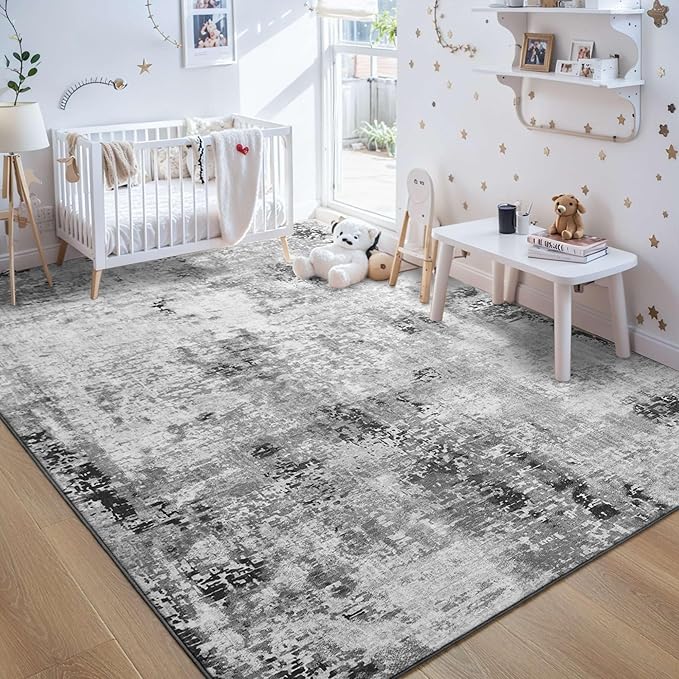 Living Room Rug 6x9 Gray Area Rug Machine Washable Boho Carpet Non Slip - Image 3