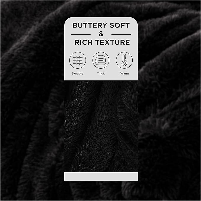 Bedsure GentleSoft Fuzzy Sherpa Faux Fur Twin Blanket Black Cozy Gifts - Image 2