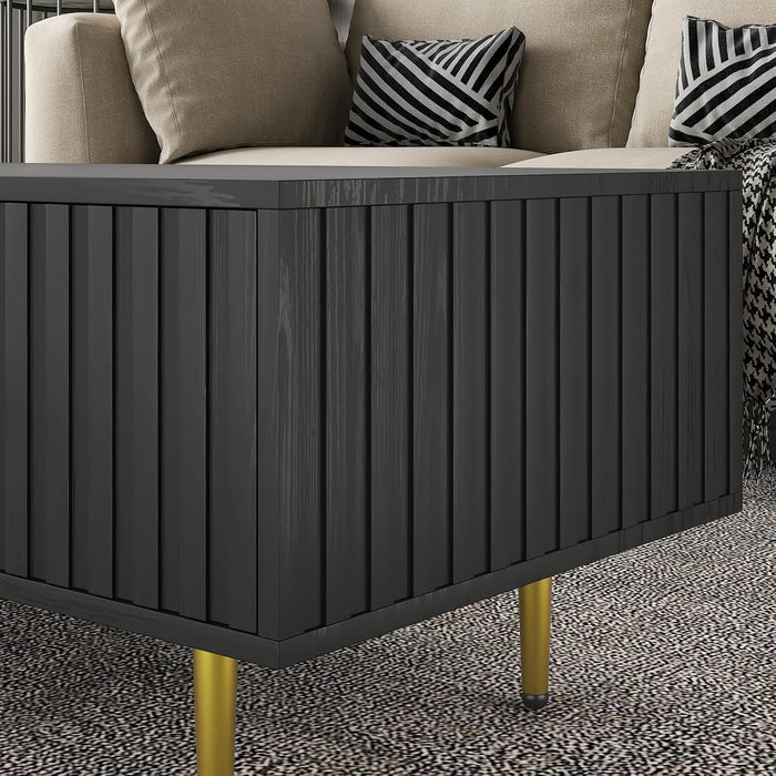 HedoAjim Modern Coffee Table with Storage with 2 Big Drawers, Black Rectangle Coffee Table for Living Room, Wooden Fluted Table Accent Tea Table for Living Room Apartment Small Space