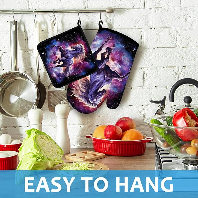 Horse Purple Galaxy Space Oven Mitts and Pot Holders Sets Heat Resistant 4Pcs - Image 4