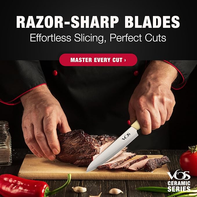 Vos ceramic knives set for kitchen in gift box, 5 ceramic knife