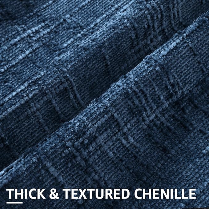decorUhome Navy Blue Chenille Throw Pillow Covers 12x20 Set of 2 Textured Soft - Image 2