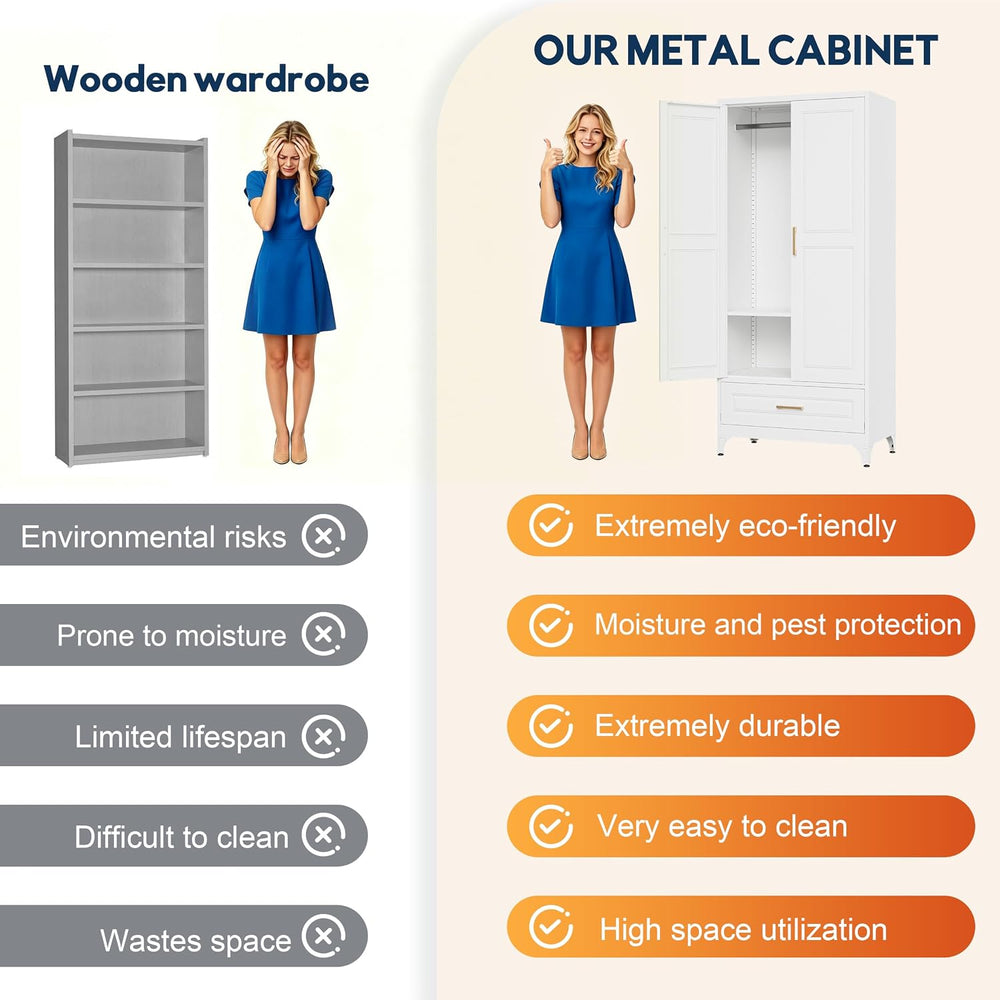 71" Armoire Wardrobe with Drawer and Hanging Rod