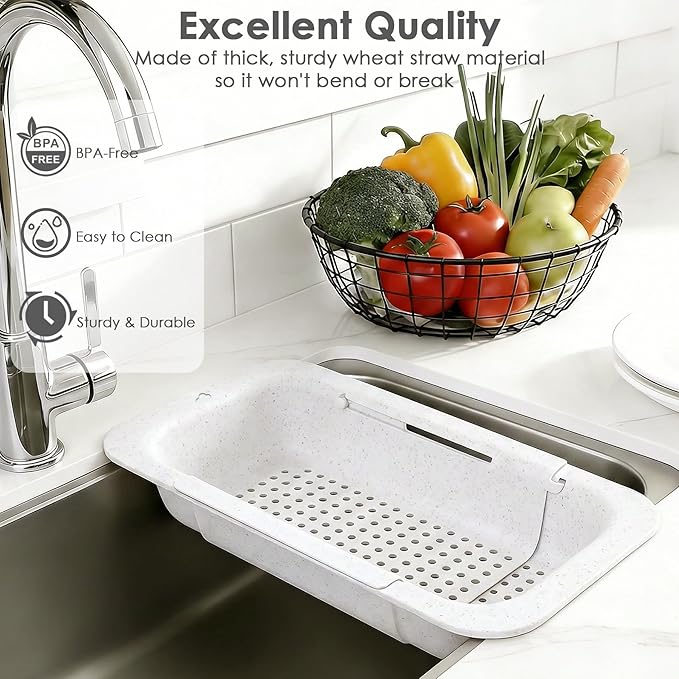 Over the Sink Colander Strainer Basket, Extendable Colander and Strainer - Image 3