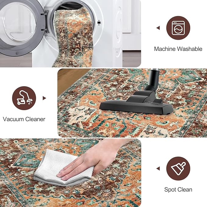 Yamaziot Washable Kitchen Runner Rug Set of 2, Non-Slip Boho Vintage Hallway - Image 5