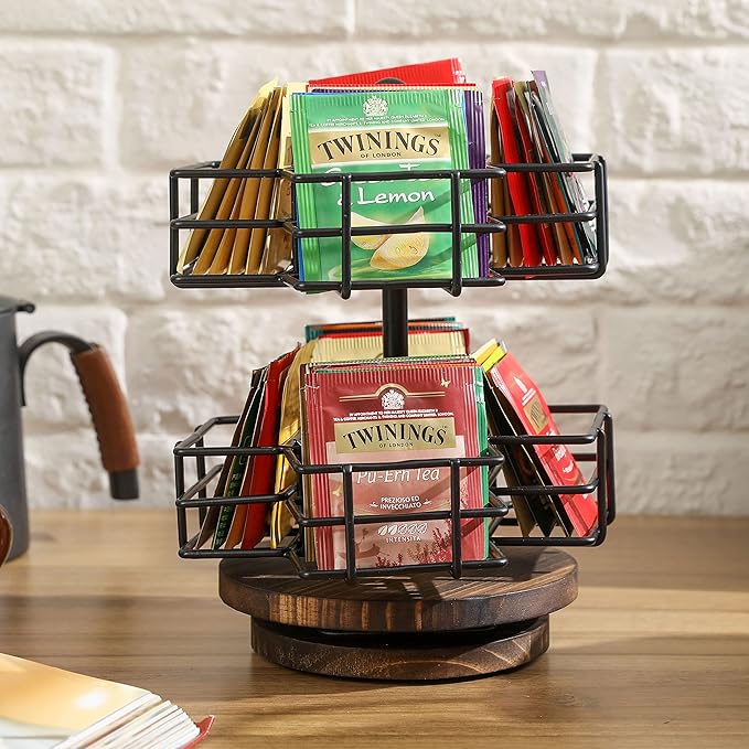 MyGift 8 Compartment Tea Bag Organizer Carousel, Coffee Station Storage Caddy