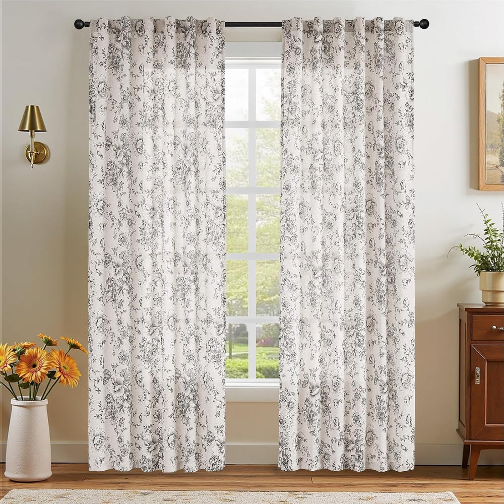jinchan Floral Linen Curtains 84 Long for Living Room 2 Panels