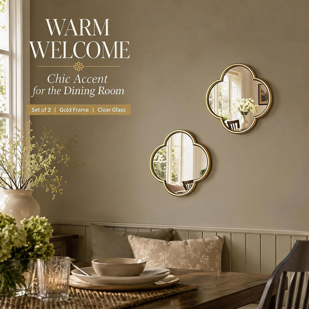 2 Pack Clover Wall Mirrors, Real Glass Decorative Mirrors with Metal Frame, 1...