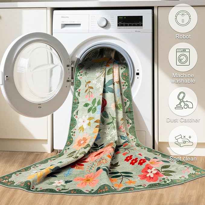 8x10 Area Rugs for Living Room: Floral Washable Rug Vintage Large Soft Boho - Image 5