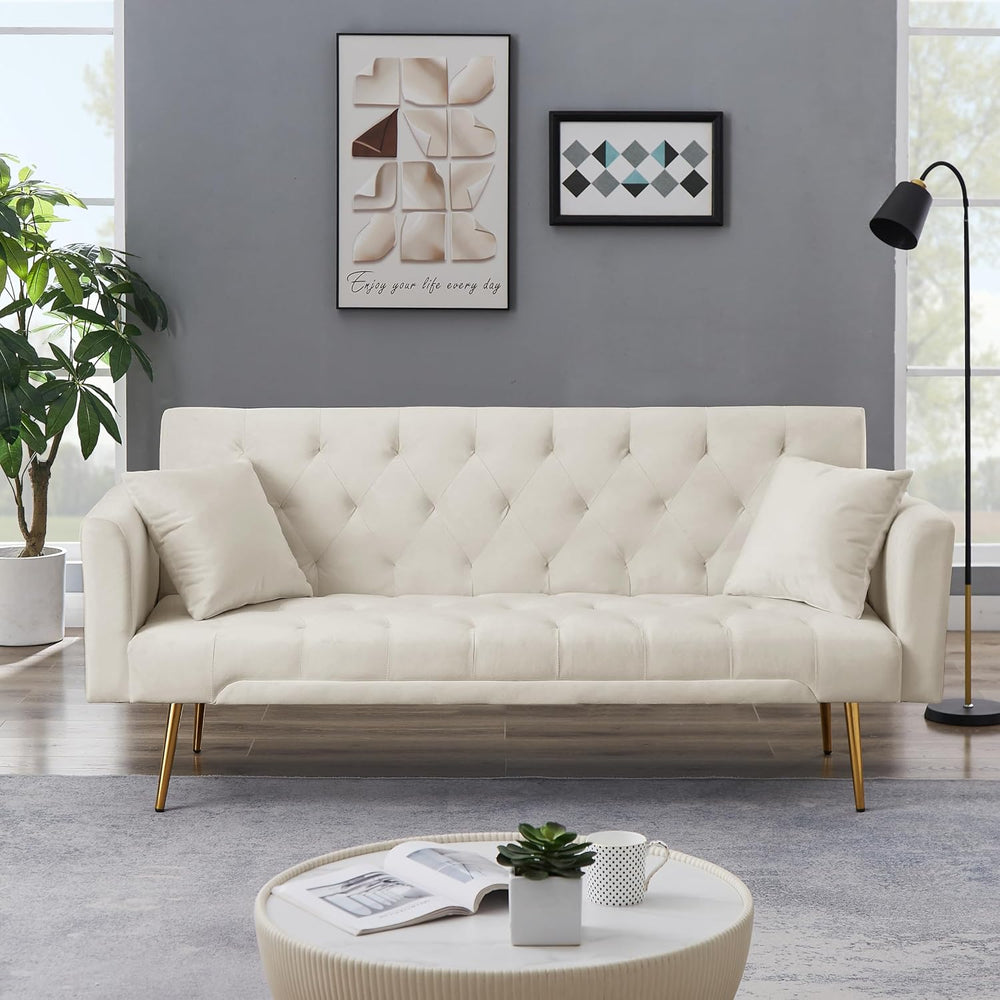 71.65'' Convertible Sofa Bed Modern Futon Set, Velvet Foldable Reclin...