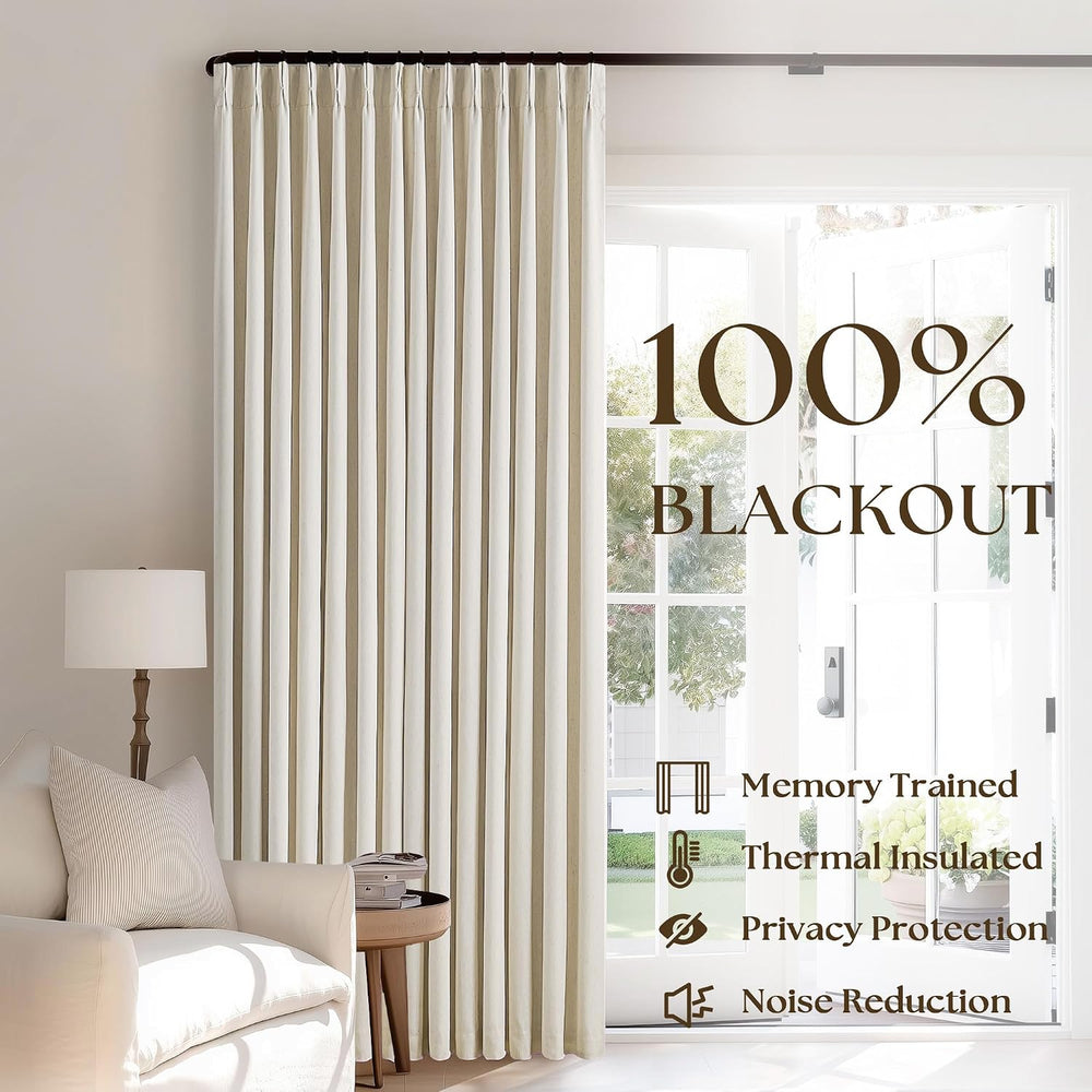 TWODRAPES Cream Beige Linen Blackout Curtains Pinch Pleated 102 Inches Long
